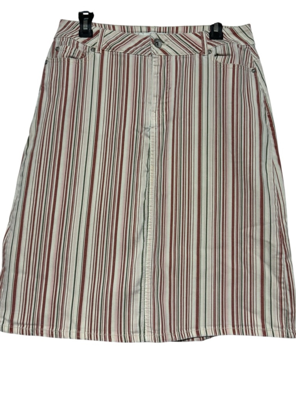 Cato Long Modest Striped Midi‎ Skirt Size 8 Preppy Spring Denim Jean Stretch